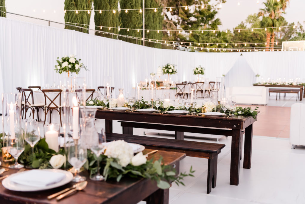 white rustic wedding with greenery 