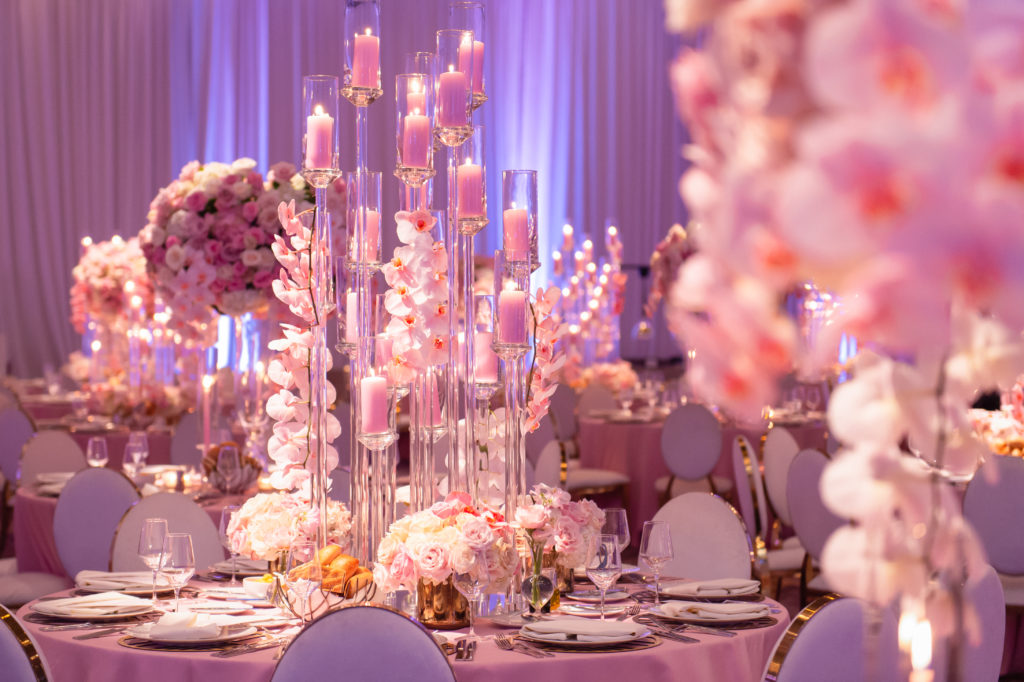 all pink wedding reception 