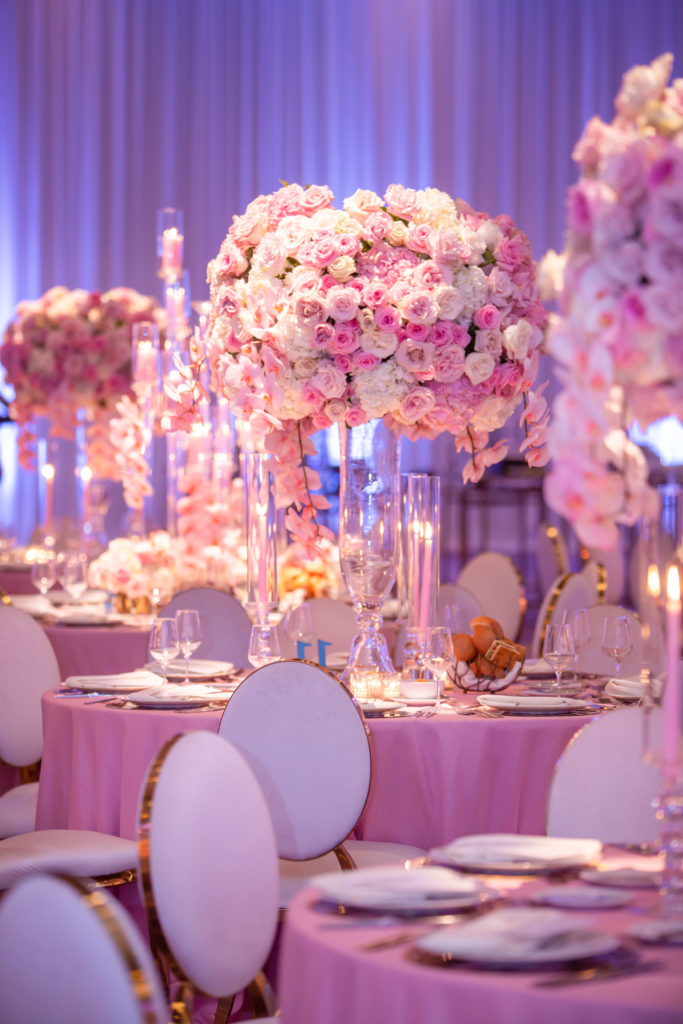 Tall pink centerpiece wedding 