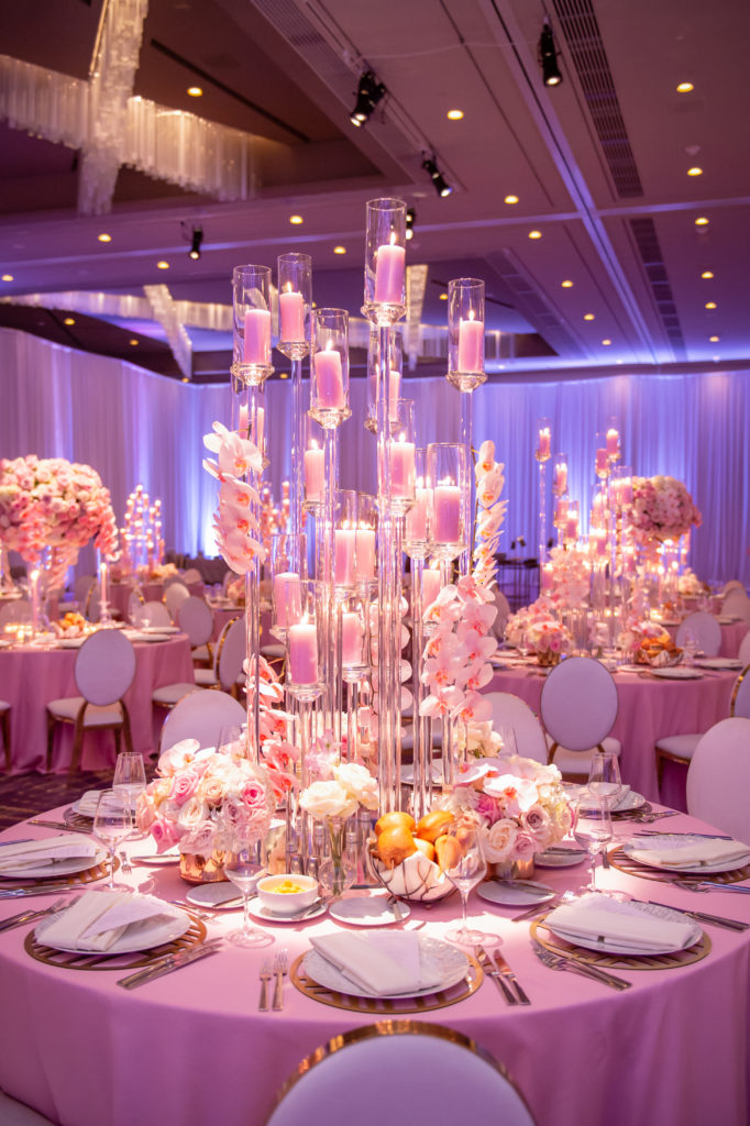 tall pink centerpiece candelabra wedding 